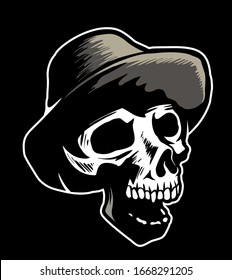 Vintage style seaman skull in sailor hat, isolated on black background.