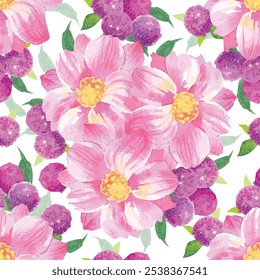 A vintage style seamless background pattern with hand drawn watercolor flowers. You can change the background color from the file.
