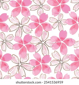 A vintage style seamless background pattern Sakura blooming hand draw watercolor painted