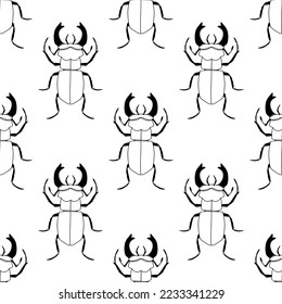 Vintage style seamless pattern with bugs. Linear hand drawn elements. Bohemian line art simple minimalist texture for fabric, textile, paper. Elegant outline vector surface. Wildlife concept