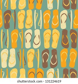 Vintage style seamless pattern with colorful flip flops.