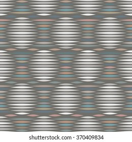 vintage style seamless pattern with colorful lines and grey circles made of stripes, on dark background