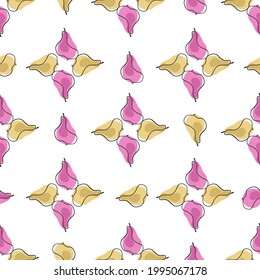 Estilo vintage sin fisuras en un estilo geométrico con formas de pera de fruto beige y rosa. Fondo aislado. Ideal para el diseño de tela, impresión textil, envoltura, cubierta. Ilustración vectorial.