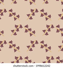 Vintage style seamless pattern with pink geometric ornate bell flowers elements. Pink pastel background. Flat vector print for textile, fabric, giftwrap, wallpapers. Endless illustration.