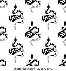 Vintage style seamless pattern with snakes. Linear hand drawn elements. Bohemian line art simple minimalist texture for fabric, textile, paper. Elegant outline vector surface. Wildlife concept