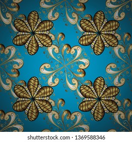 In vintage style. Seamless. Vector illustration. Perfect for wallpapers, web page backgrounds, surface textures, textile. Swirl and curl pattern on yellow and blue colors.