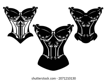 estilo vintage seductor elegante sujetador corset lencería - mujer lujoso ropa interior conjunto de diseño vectorial negro y blanco