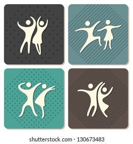 vintage style set of abstract dancing people