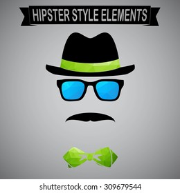 Vintage Style Silhouette Of Hat, Mustaches, Glasses And A Bow Tie.