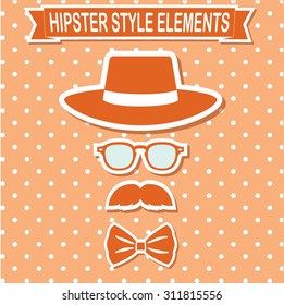 Vintage style silhouette of hat, mustaches, glasses and a bow tie.