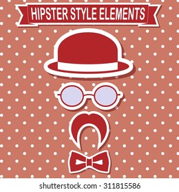 Vintage style silhouette of hat, mustaches, glasses and a bow tie.