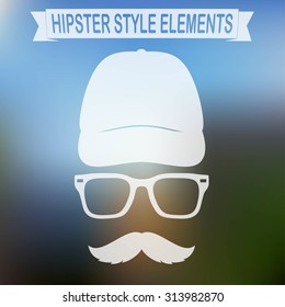 Vintage style silhouette of hat, mustaches and glasses.