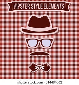 Vintage style silhouette of hat, mustaches, glasses and a bow tie.