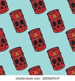 vintage style skull faced oil drum seamless pattern