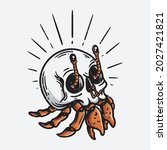 vintage style skull shell hermit crab illustration
