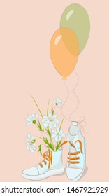 vintage style sneakers with flowers and balls