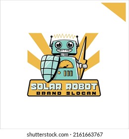 vintage style solar panel robot logo template