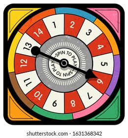 Vintage style spinner for board game with spinning arrow, numbers, and letters. Design elements for web pages, gaming, print, games. 