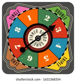 Vintage style spinner for board game with spinning arrow, numbers, and letters. Design elements for web pages, gaming, print, games. 