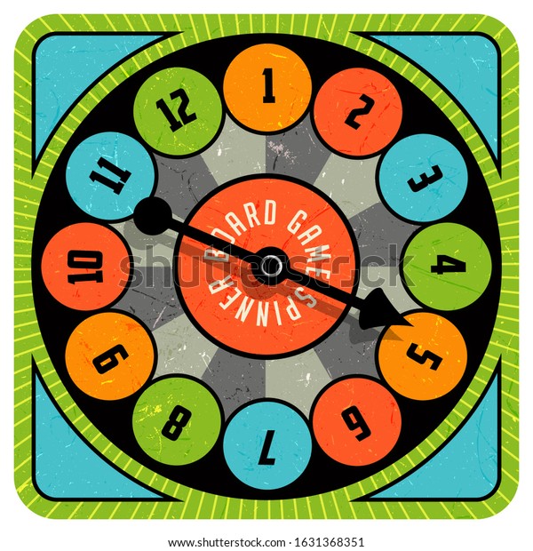 Vintage style spinner for board game with spinning\
arrow, numbers, and letters. Design elements for web pages, gaming,\
print, games. 