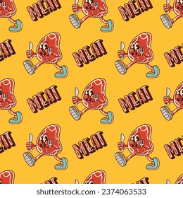 vintage style steak cartoon character wrapping papper