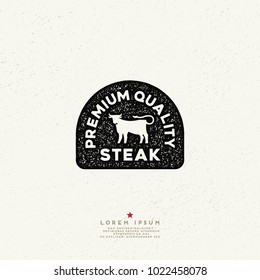 Vintage Style Steak Sign. Cow logo. Ink stamp designs.