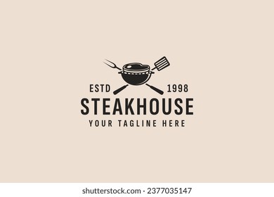 vintage style steakhouse logo vector icon illustration