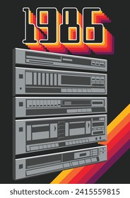 Vintage Style Stereo System 1980s Colors 
