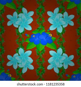 Vintage style. Stock vector illustration. Seamless pattern of abstrat plumeria flowers in blue, green and orange colors.