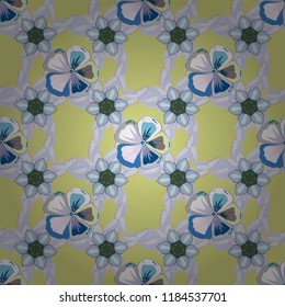 Vintage style. Stock vector illustration. Seamless pattern of abstrat cosmos flowers in gray, blue and green colors.