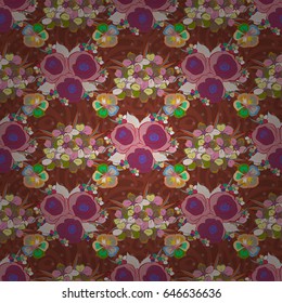 Vintage style. Stock vector illustration. Seamless pattern of abstrat flowers in green and pink colors.