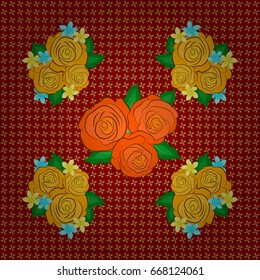 Vintage style. Stock vector illustration. Seamless pattern of abstrat rose flowers and green leaves on a red background.