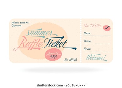 Bilhete estilo vintage riffle com tipografia elegante e espaço para detalhes pessoais. Ilustração vetorial.