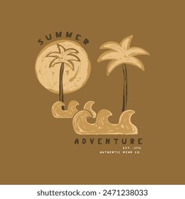 vintage style summer tee print design with brush effect as vector