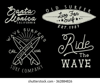 vintage style surfer vector set.