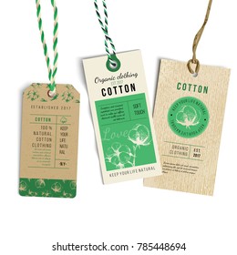 Vintage Style Tags with hand drawn cotton plant. Vector illustration