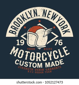 vintage style tee print design as vector with helmet drawn