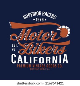 vintage style tee print design with typo and helmet as vector