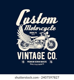 vintage style tee print design as vector with motorcycle drawing