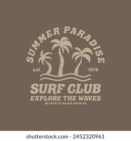 vintage style tee print design as vector with typo. and palm drawing