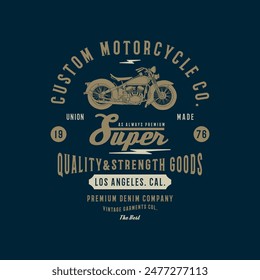 vintage style tee print design as vector with old motorcycle drawing and typo