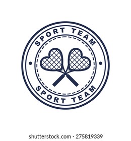 Vintage style tennis label with two heart shaped rackets. Vector logo design template. Concept for sport team, club, chevron, love tennis. 