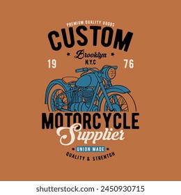 vintage style textile print design with custom motorcycle drawing as vector