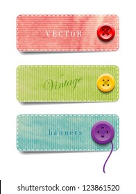 Vintage style textured colored paper cardboard badges with buttons