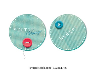 Vintage style textured colored paper round cardboard badges with buttons