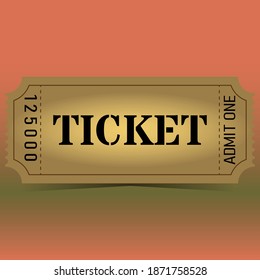 Vintage style ticket with shadow. The color is brown, beige on an orange background. Vector illustration.