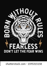 Vintage style tiger illustration with slogans. Vector illustrations for t-shirt prints and other uses.