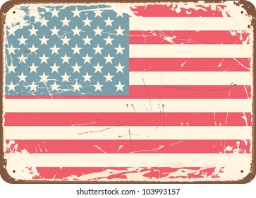 Vintage style tin sign with the American Flag.