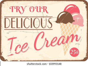 Vintage style tin sign with ice cream.