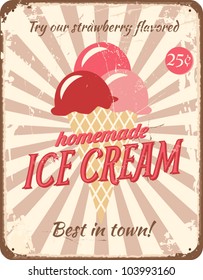 Vintage Style Tin Sign With Ice Cream.